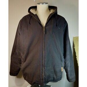 Bass Creek Outfitters Workwear Canvas Sherpa Hooded Jacket Brown Extra Large